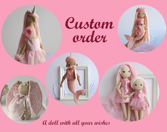 Individual order with all your wishes, Custom design mermaid doll, unicorn doll, doll set