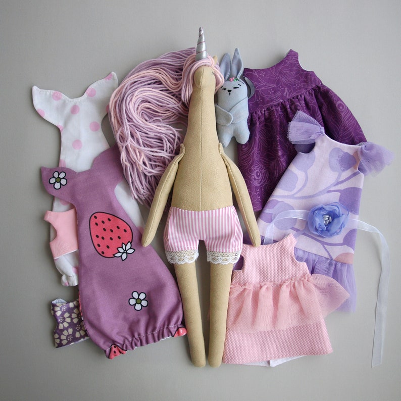 Textile unicorn doll with clothes, Dress up rag doll, Mermaid unicorn doll image 9