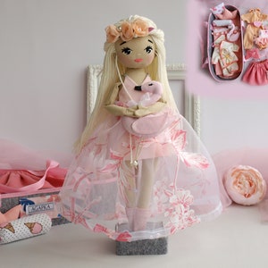 Dress up rag doll 12 with a cradle, a set of clothes and a swan, Mermaid doll, Doll set afbeelding 2