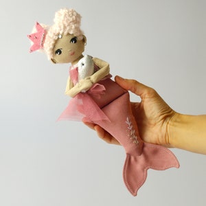 Textile mermaid doll 11.8&quot; / Dress up rag doll