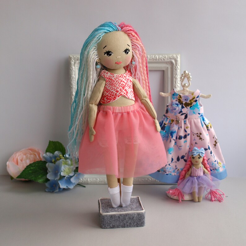 Dress up rag doll 12, Fabric doll with a set of clothes, Mermaid doll, Doll set image 7