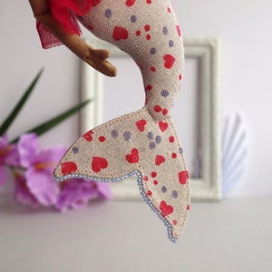 Cat mermaid doll 11.8 with a seahorse, Textile mercat doll, Soft toy cat, Plush toy cat image 9