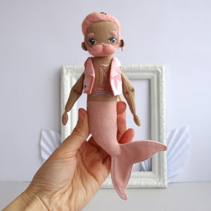 Merman doll 8.3&quot;, Mermaid boy, Mini man rag doll, Pocket doll with beard, Mermaid doll