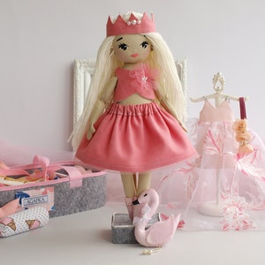 Dress up rag doll 12 with a cradle, a set of clothes and a swan, Mermaid doll, Doll set image 4