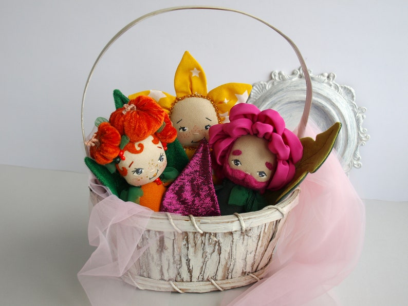 Peony doll boy, Bearded doll, Flower doll in a pot, Fabric flower toy image 10