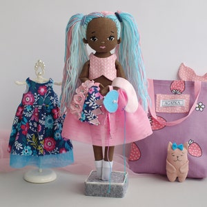 Dress up rag doll 12 with clothes and a cat image 5