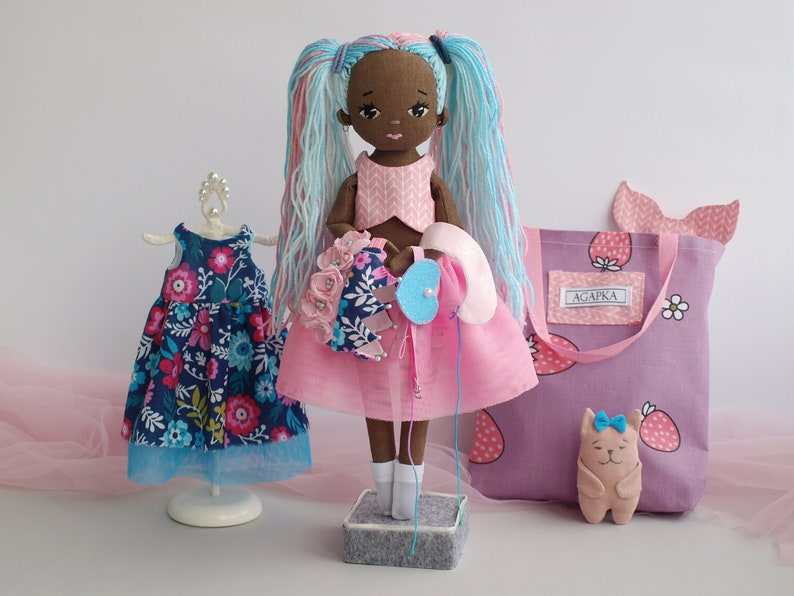 Dress up rag doll 12 with clothes and a cat image 5