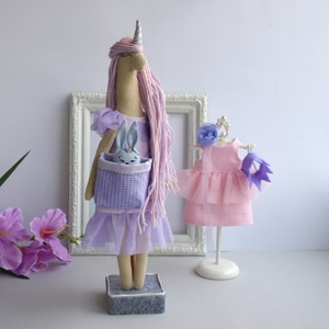 Textile unicorn doll with clothes, Dress up rag doll, Mermaid unicorn doll image 8