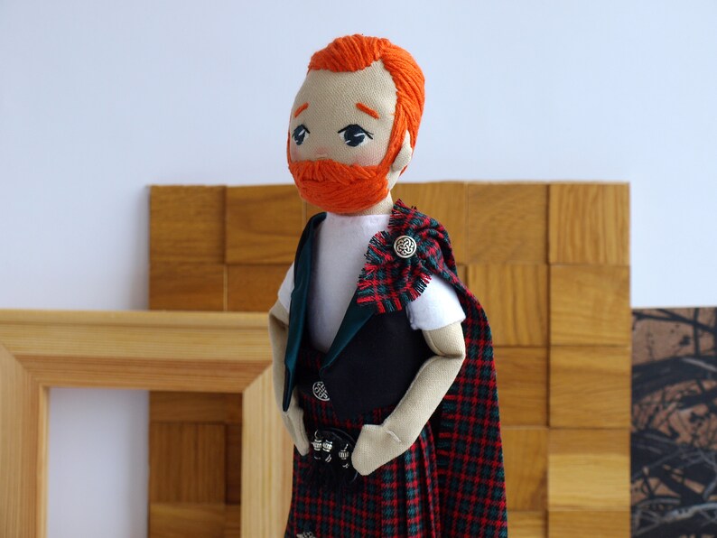 Scotsman doll with a beard, Kilt boy doll image 5