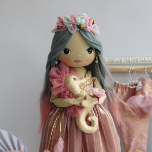 Dress up rag doll 12 with a seahorse, Mermaid doll image 2