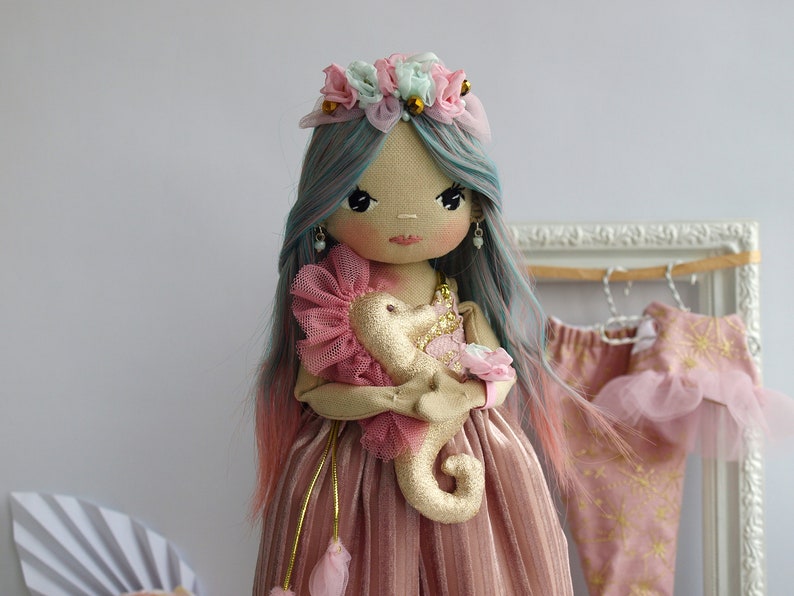 Dress up rag doll 12 with a seahorse, Mermaid doll image 2