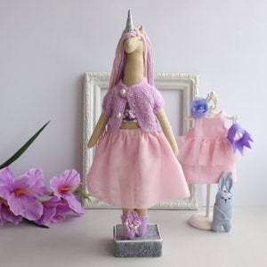 Textile unicorn doll with clothes, Dress up rag doll, Mermaid unicorn doll image 5