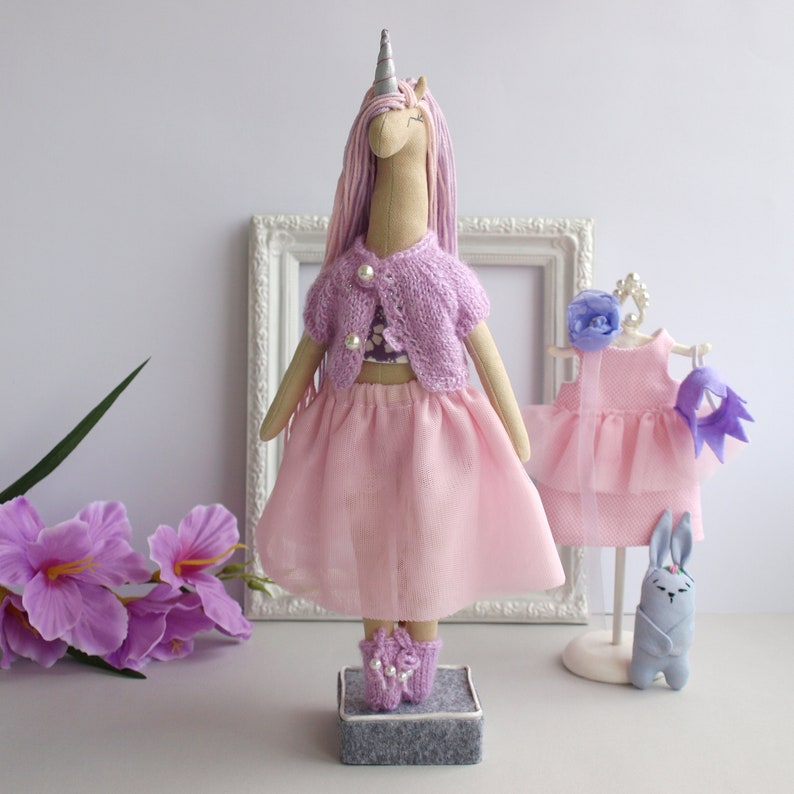 Textile unicorn doll with clothes, Dress up rag doll, Mermaid unicorn doll image 5