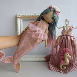 Dress up rag doll 12 with a seahorse, Mermaid doll image 8