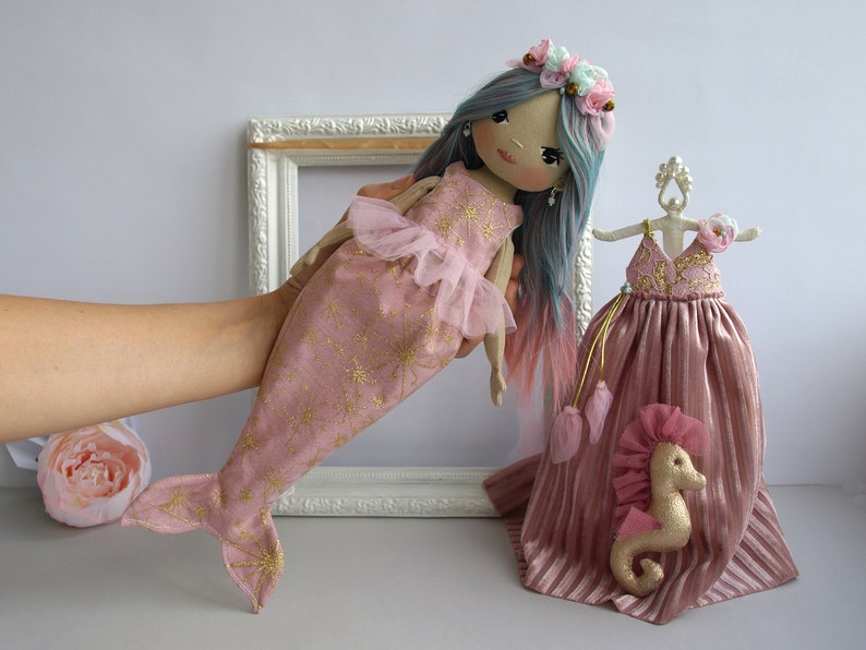 Dress up rag doll 12 with a seahorse, Mermaid doll image 8