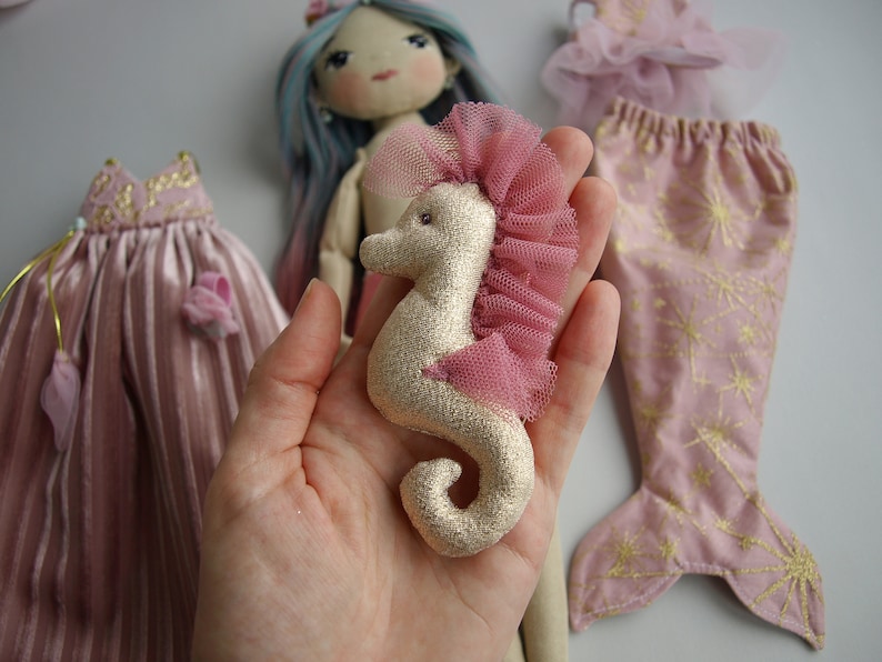 Dress up rag doll 12 with a seahorse, Mermaid doll image 4