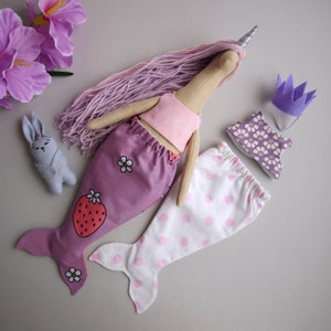 Textile unicorn doll with clothes, Dress up rag doll, Mermaid unicorn doll image 3