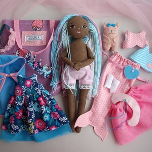 Dress up rag doll 12 with clothes and a cat image 8