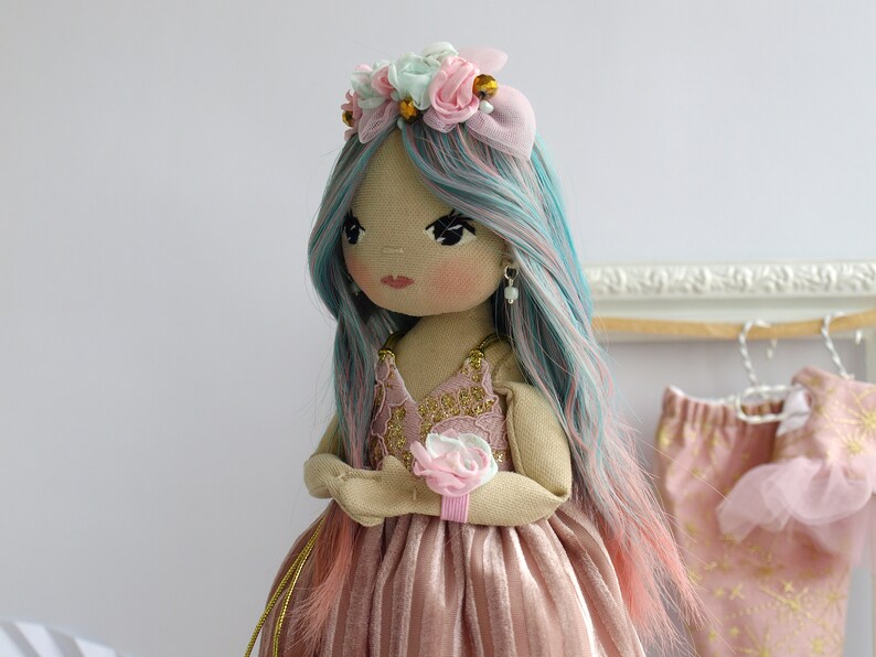 Dress up rag doll 12 with a seahorse, Mermaid doll image 7