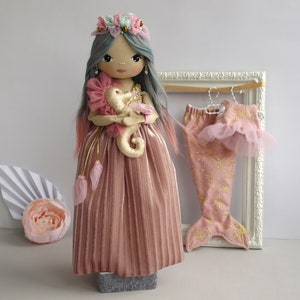 Dress up rag doll 12 with a seahorse, Mermaid doll image 1