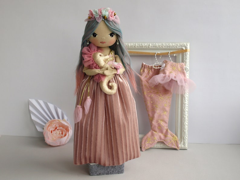 Dress up rag doll 12 with a seahorse, Mermaid doll image 1