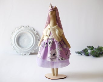 Textile unicorn doll with clothes / Dress up rag doll