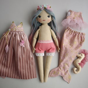 Dress up rag doll 12 with a seahorse, Mermaid doll image 5