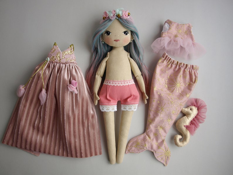 Dress up rag doll 12 with a seahorse, Mermaid doll image 5