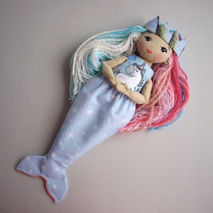 Dress up rag doll 12, Fabric doll with a set of clothes, Mermaid doll, Doll set image 3