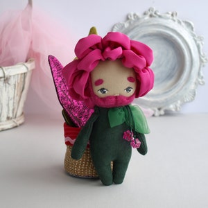 Peony doll boy, Bearded doll, Flower doll in a pot, Fabric flower toy image 3