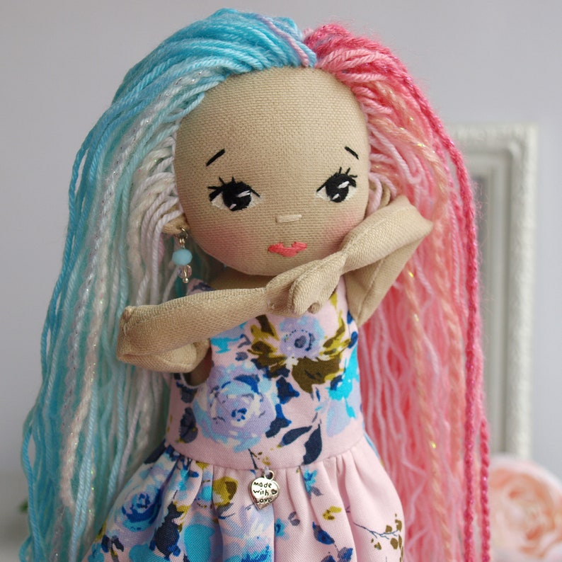 Dress up rag doll 12, Fabric doll with a set of clothes, Mermaid doll, Doll set image 5