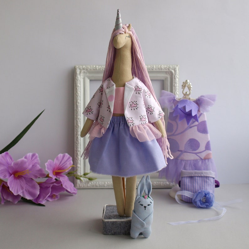 Textile unicorn doll with clothes, Dress up rag doll, Mermaid unicorn doll image 4