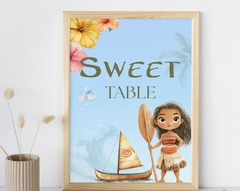 Decoraciones de fiesta inspiradas en Moana / Letrero para mesa de dulces / Descarga digital / Moana /
