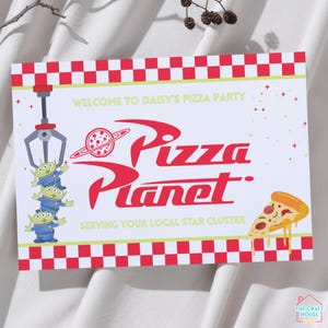 Décorations de fête inspirées de Toy Story | Panneau de bienvenue Pizza Planet | Téléchargement numérique | Histoire de jouets |