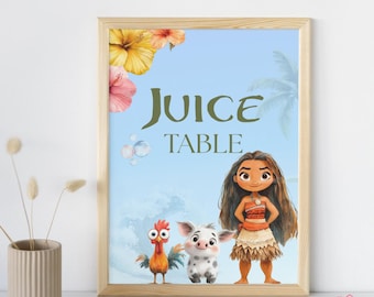 Decoraciones para fiestas inspiradas en Moana / Letrero para mesa de jugos / Descarga digital / Moana /