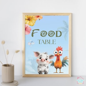 Decoraciones para fiestas inspiradas en Moana / Letrero para mesa de comida / Descarga digital / Moana /