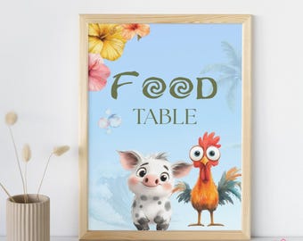 Decoraciones para fiestas inspiradas en Moana / Letrero para mesa de comida / Descarga digital / Moana /