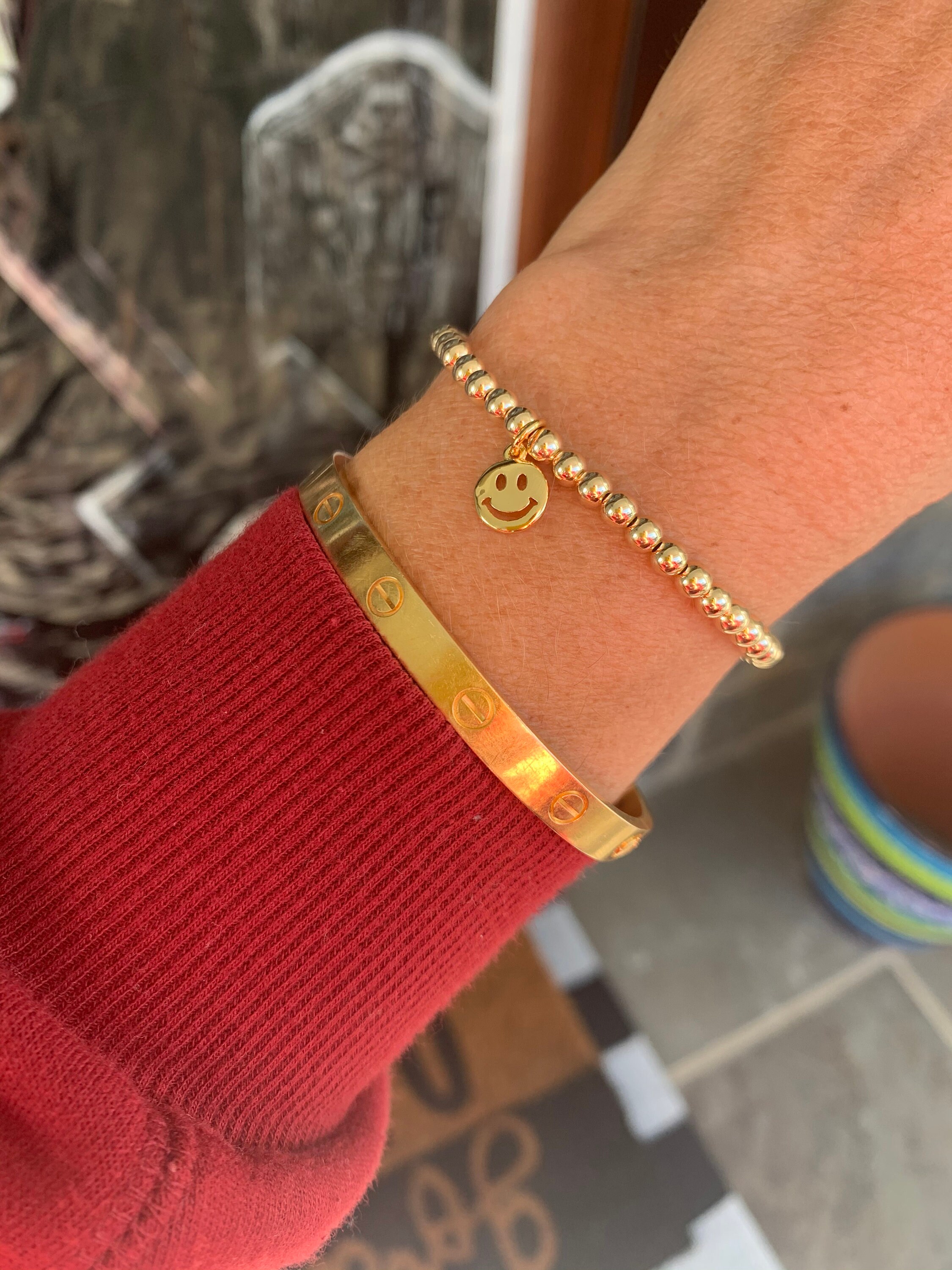 14k gold filled bracelet with smiley face charm 14K gold Etsy