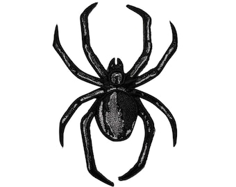 Halloween Black Shimmery Spider Red Eyes Iron on Applique//Embroidered Patch