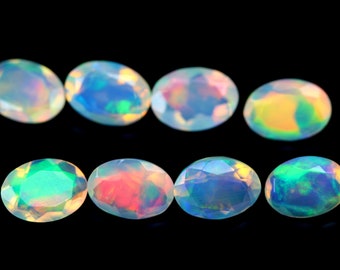 9x7 MM Oval Shape Earth Mined Stones White Opal Blazing Fire. Ring Size Natural Ethiopian Opal Faceted Per Piece Price