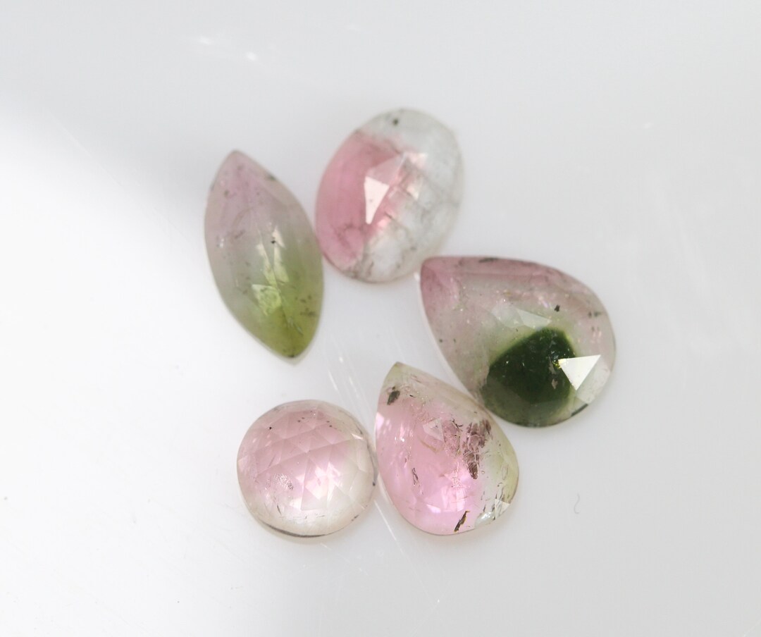 Boucles D'Oreilles Argent Sterling 925 - Tourmaline Pastèque Naturelle, Clous Bicolores