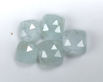 9.66 Carat Natural Aquamarine Rosecut Gemstone Lot, 7-8mm Cushion Cut