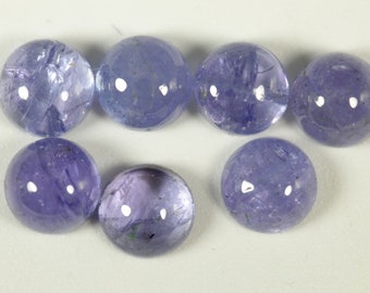 5.42 Carat Tanzanite Cabochons: 5mm Round, Blue, 7-Piece Lot