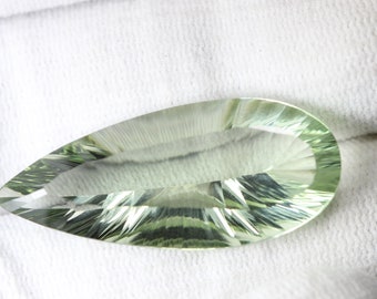 Huge 25.40 Carats! Natural Green Amethyst(Prasiolite) Faceted Concave Cut Pear. 36x15 MM. Calibrated Stone.Stunning Gem. Pear/Dropshape.