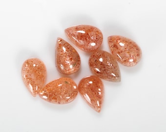 9.50 Carat Sunstone Cabochons: Orange Pear Shape Gemstones, 9x6 mm (7 Pieces)