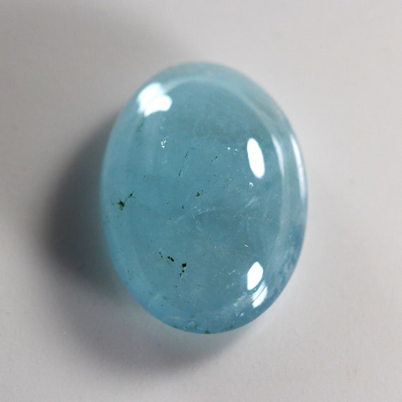 15.33 Carat Natural Aquamarine Cabochon Stone. 20x14 MM Oval Shape. Nice Blue Color. Loose Gemstone.
