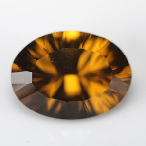5.60 Carats! Natural Honey Quartz Concave Faceted 14x10 MM Oval Callibrated Stone. Concave Cut. Loose Gemstone.