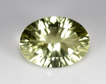 10.46 Carats! Natural Lemon Quartz Faceted 18x13 MM Oval Shape. Concave Cut. Loos Gemstone.