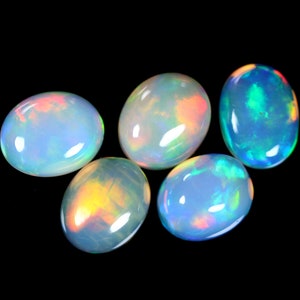6.93 Carats Natural Ethiopian Opal.Oval Shape Lot.9.2x7.7x5 To 9.8x7.5x3 Size.White Base 5 Pieces Opal.Lot Price Earth Mined Stones.