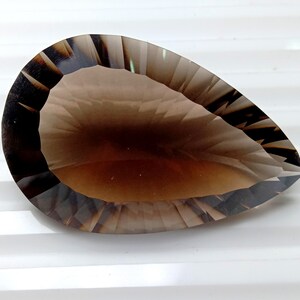 94.67 Carat Natural Smoky Quartz Concave Faceted 45x29 mm Pear Calibrated Size. Concave Cut. Huge Loose Gemstone.